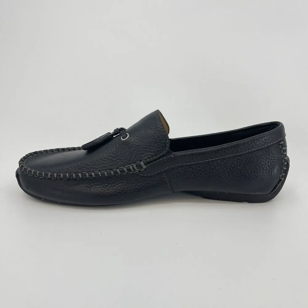 HS Trask Men's 11.5 Black Pebbled Leather Tasseled Driving Loafers Slip On Shoes